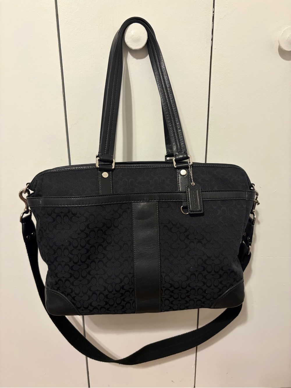 Vintage Coach Black Signature Jacquard Canvas Tote Shoulder Bag F77156